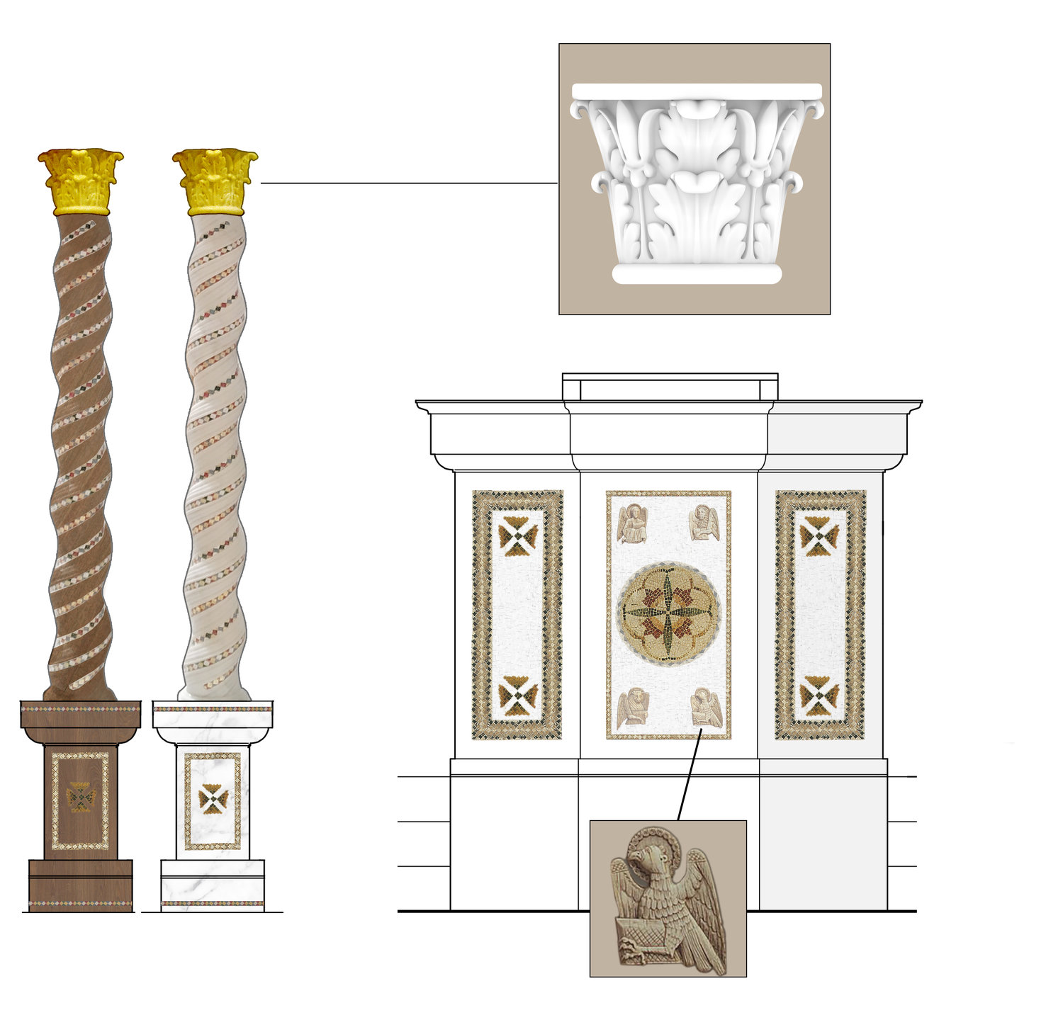 These are the latest renderings of the new ambo and stand for the paschal candle, which are being created for the Cathedral.